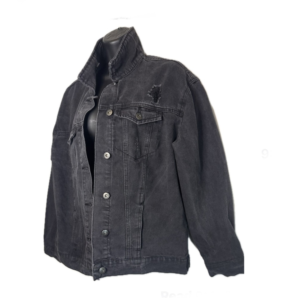 Vintage black or dark gray distressed denim jacket by Highway Jeans size medium